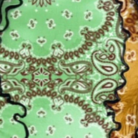 Hippie Chakra Spiral Symbols Handkerchief Graphic Ruffle Trim Edges Unique Top - Picture 5 of 6